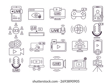Line Live Streaming Icon Element Set