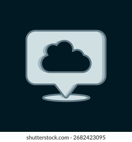 Line Location cloud icon isolated on black background. Flat filled outline style with shadow. Vector