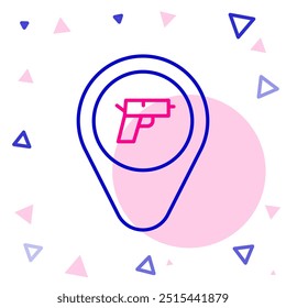 Locación de línea con el icono del arma aislado en el fondo blanco. Concepto de contorno colorido. Vector