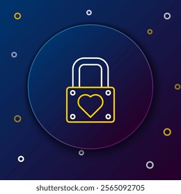 Line Lock and heart icon isolated on blue background. Locked Heart. Love symbol and keyhole sign. Valentines day symbol. Colorful outline concept. Vector