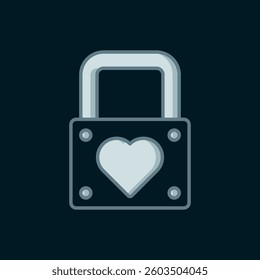 Line Lock and heart icon isolated on black background. Locked Heart. Love symbol and keyhole sign. Valentines day symbol. Flat filled outline style with shadow. Vector