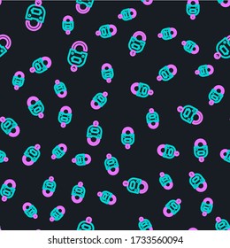 Bloqueo de línea e icono de clave aislado patrón transparente en el fondo negro. Señal de bloqueo. Seguridad, seguridad, protección, concepto de privacidad.  Ilustración vectorial