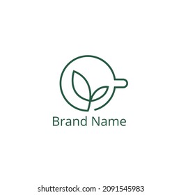 Diseño del logo de la línea formando hojas de té en un vidrio. Muy adecuado para negocios de té, marcas de bebidas de té.