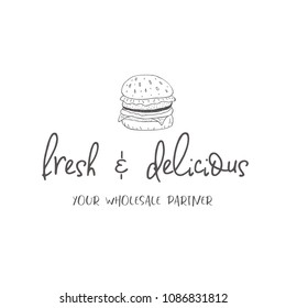 Line logo of hamburger. Style design elements for branding.