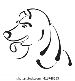 Line logo with a head of dog. Black contours on a white background.