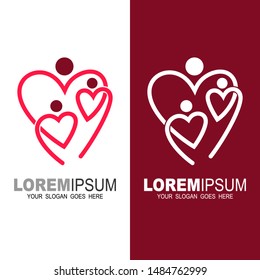 Line logo with heart icon, Charity and support vector concept, orphans in heart icon, love and happy life vector illustration.