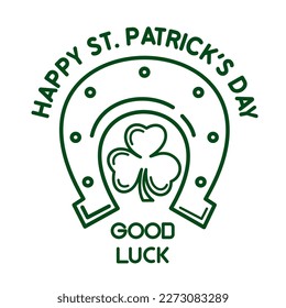 Icono del logo de la línea del Día de los Patrones. Entra en una herradura, símbolo de buena suerte. Feliz Día de San Patricio. Ilustración del vector