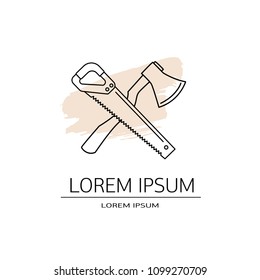 Line logo. The image of an ax and a saw.