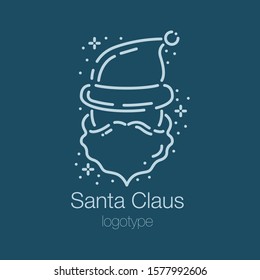 Line logo Santa. Blue background.