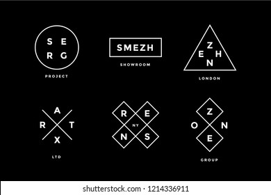 Line logo set. Set of simple abstract line logo in modern minimal style for company, group, concept, project. Logo template with white lines, abstract names. Sign, label, identity, emblem. Vector