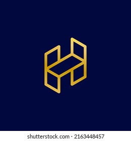 Line logo vector design, letter H in gold color