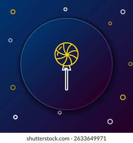 Line Lollipop icon isolated on blue background. Candy sign. Food, delicious symbol. Colorful outline concept. Vector