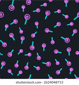 Line Lollipop icon isolated seamless pattern on black background. Food, delicious symbol.  Vector Illustration
