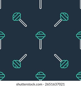 Line Lollipop icon isolated seamless pattern on black background. Food, delicious symbol.  Vector