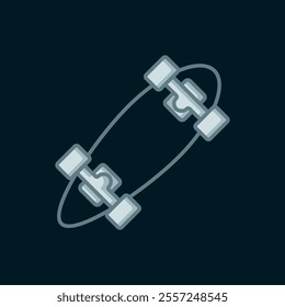 Line Longboard or skateboard cruiser icon isolated on black background. Extreme sport. Sport equipment. Flat filled outline style with shadow. Vector