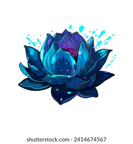 Line Lotus flower, magic shining lily flower on a white background. Illustration water flowers. Print magic lotus