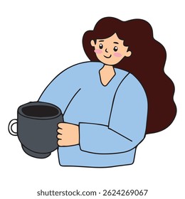 Line love hand gesture, woman drink coffee