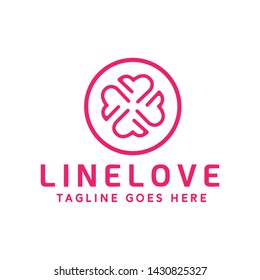 Line Love Logo design with Pink Flat Color vector concept and Valentine icon. Creative logo for Wendding, Romantic, Marriage, Company,  Business.