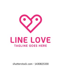 Line Love Logo design with Pink Flat Color vector concept and Valentine icon. Creative logo for Wendding, Romantic, Marriage, Company,  Business.