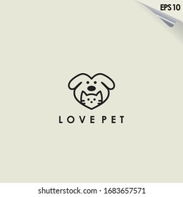 Line Of Love Pet Logo Design. Love Pet Logo Template. Modern Design. Flat Logo. Vector Illustration