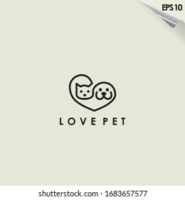 Line Of Love Pet Logo Design. Love Pet Logo Template. Modern Design. Flat Logo. Vector Illustration