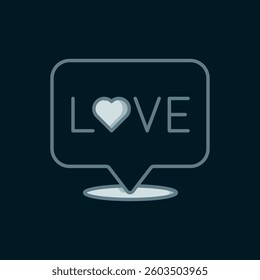 Line Love text icon isolated on black background. Valentines day greeting card template. Flat filled outline style with shadow. Vector
