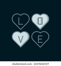 Line Love text icon isolated on black background. Valentines day greeting card template. Flat filled outline style with shadow. Vector