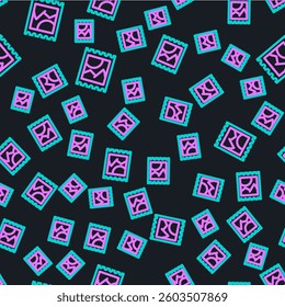 Line LSD acid mark icon isolated seamless pattern on black background. Acid narcotic. Postmark. Postage stamp. Health danger.  Vector Illustration