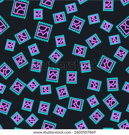 Line LSD acid mark icon isolated seamless pattern on black background. Acid narcotic. Postmark. Postage stamp. Health danger.  Vector Illustration