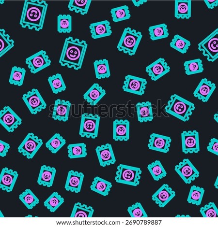 Line LSD acid mark icon isolated seamless pattern on black background. Acid narcotic. Postmark. Postage stamp. Health danger.  Vector Illustration
