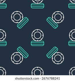 Línea Icono de neumáticos ardientes aislado sin patrón sobre fondo negro.  Vector