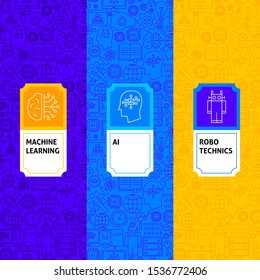 Line Machine Learning Package Labels. Vector Illustration of Outline Design.