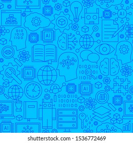 Line Machine Learning Seamless Pattern. Vector Illustration of Outline Background.