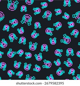 Line Magic ball on hand icon isolated seamless pattern on black background. Crystal ball.  Vector