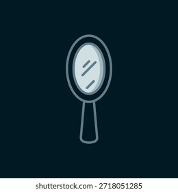 Line Magic hand mirror icon isolated on black background. Flat filled outline style with shadow. Vector