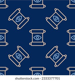 Line Magic scroll icon isolated seamless pattern on blue background. Decree, paper, parchment, scroll icon.  Vector