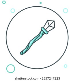 Line Magic staff icon isolated on white background. Magic wand, scepter, stick, rod. Colorful outline concept. Vector