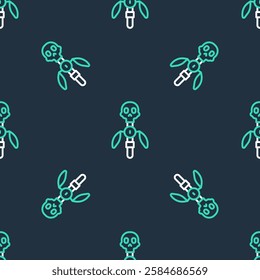 Line Magic staff icon isolated seamless pattern on black background. Magic wand, scepter, stick, rod.  Vector