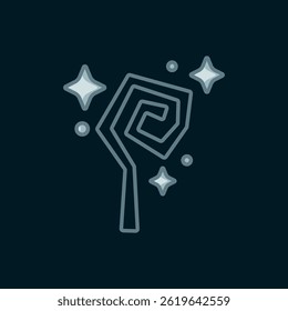 Line Magic staff icon isolated on black background. Magic wand, scepter, stick, rod. Flat filled outline style with shadow. Vector