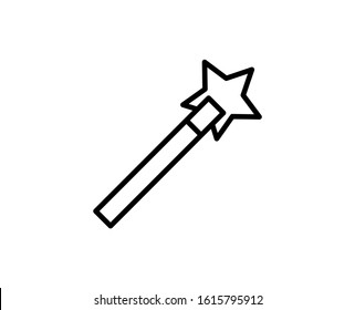 Line Magic wand icon isolated on white background. Outline symbol for website design, mobile application, ui. Magic wand pictogram. Vector illustration, editorial stroke. Eps10