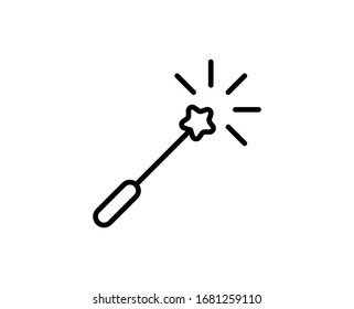 Line Magic wand icon isolated on white background. Outline symbol for website design, mobile application, ui. Magic wand pictogram. Vector illustration, editorial stroke. Eps10