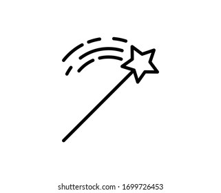 Line Magic Zauberstab Symbol einzeln auf weißem Hintergrund. Umrisssymbol für Webdesign, mobile Applikation, i. Zauberstab-Piktogramm. Vektorillustration Illustration, redaktioneller Schlaganfall. EPS10