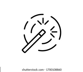 Line Magic wand icon isolated on white background. Outline symbol for website design, mobile application, ui. Magic wand pictogram. Vector illustration, editorial stroke. Eps10