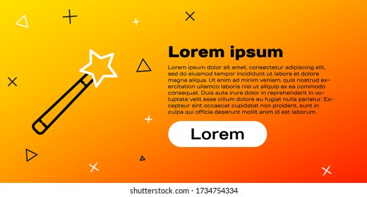Line Magic wand icon isolated on yellow background. Star shape magic accessory. Magical power. Colorful outline concept. Vector Illustration