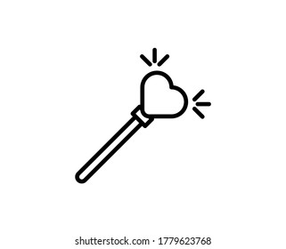 Line Magic wand icon isolated on white background. Outline symbol for website design, mobile application, ui. Magic wand pictogram. Vector illustration, editorial stroke. Eps10