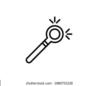 Line Magic wand icon isolated on white background. Outline symbol for website design, mobile application, ui. Magic wand pictogram. Vector illustration, editorial stroke. Eps10