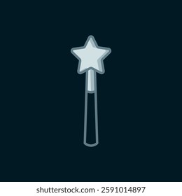 Line Magic wand icon isolated on black background. Star shape magic accessory. Magical power. Happy Halloween party. Flat filled outline style with shadow. Vector