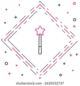 Icono de varita mágica aislado sobre fondo blanco. Accesorio mágico en forma de estrella. Poder mágico. Concepto de contorno colorido. Vector