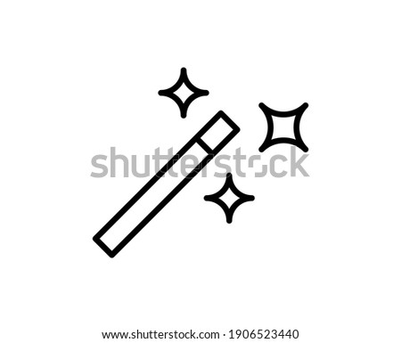 Line Magic wand icon isolated on white background. Outline symbol for website design, mobile application, ui. Magic wand pictogram. Vector illustration, editorial stroke. Eps10
