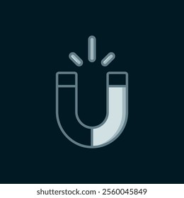 Line Magnet icon isolated on black background. Horseshoe magnet, magnetism, magnetize, attraction. Flat filled outline style with shadow. Vector